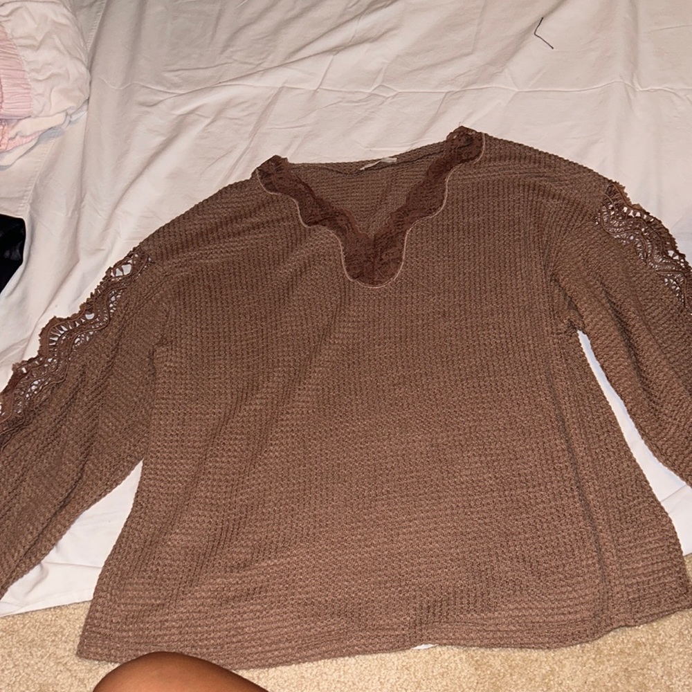 Andthewhy brown lacey top, size small